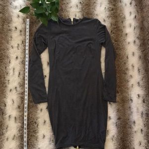 Grey long sleeve soft dress gold zipper down back